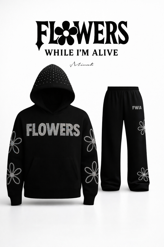 Flowers While I’m Alive Rhinestone Sweatsuit