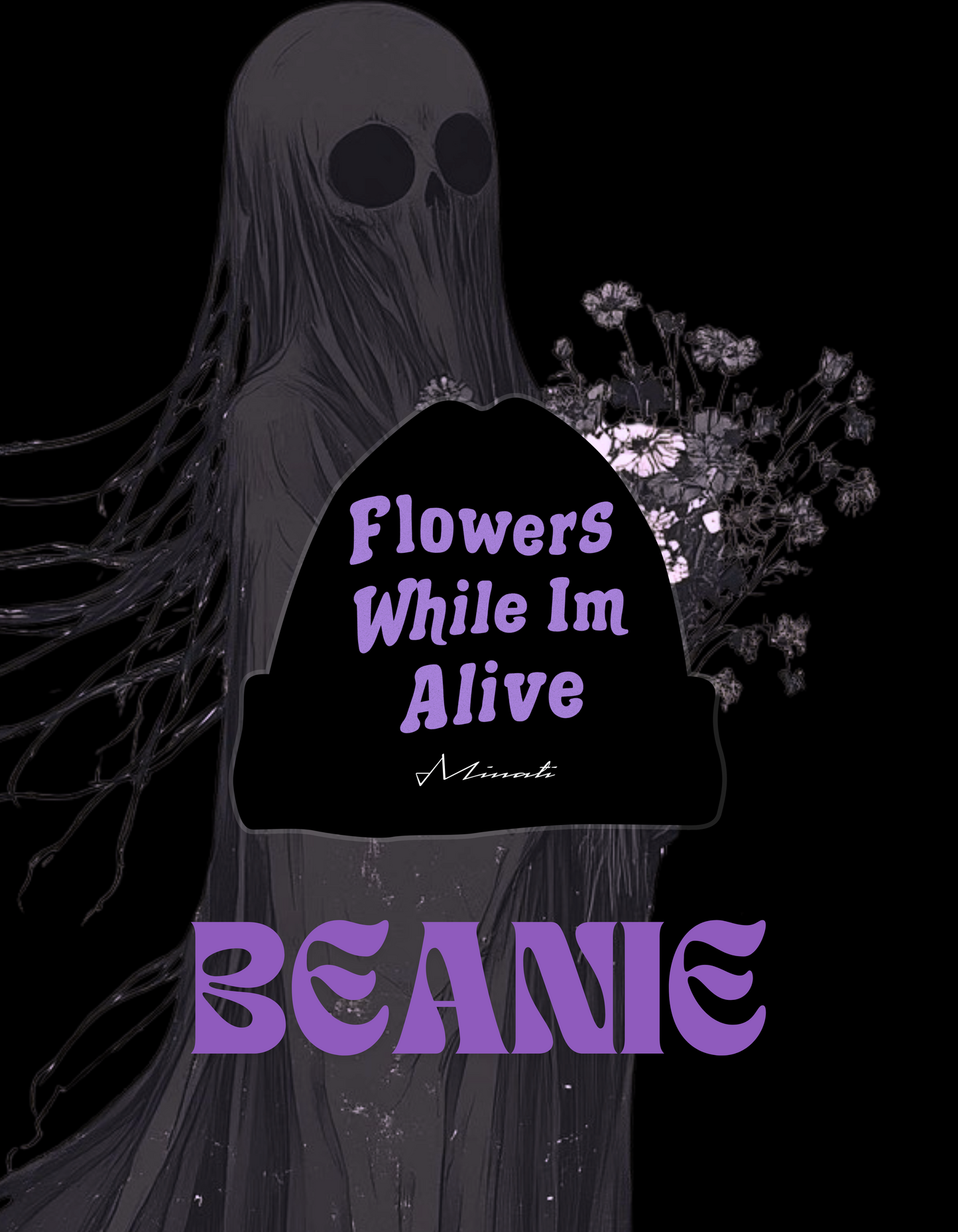 Flowers While I’m Alive embroidered knit beanie